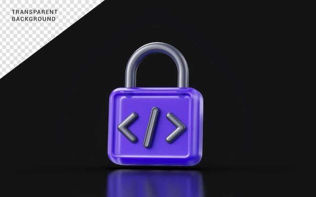vergrendel bord met html-code op donkere achtergrond 3d render concept voor gecodeerde programmeerextensie
