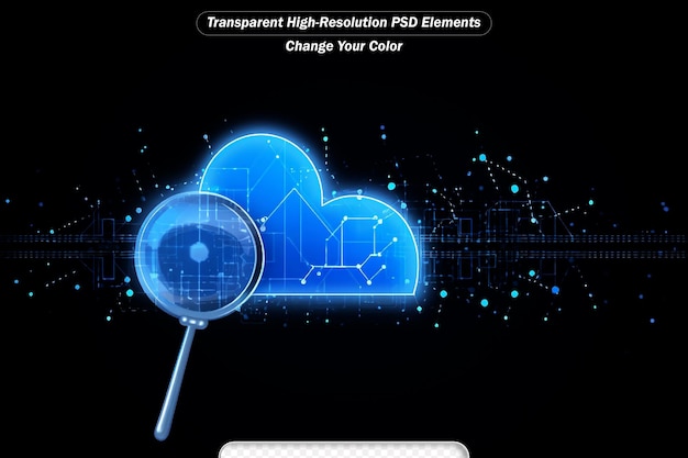 PSD vergrootingsglas scannen wolk en het identificeren van een computervirus