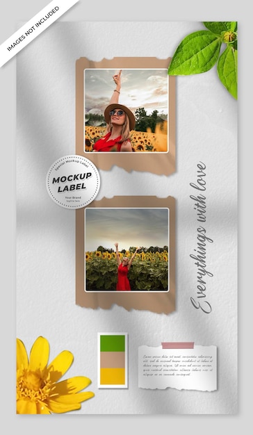 Verhaalsjabloon post fotopapier frames moodboard mockup