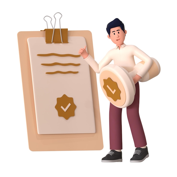 PSD 검증 승인 파일 문서 3d 일러스트레이션
