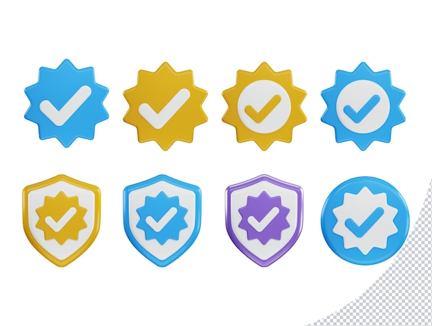 PSD verified icon set 3d rendering vector illustration