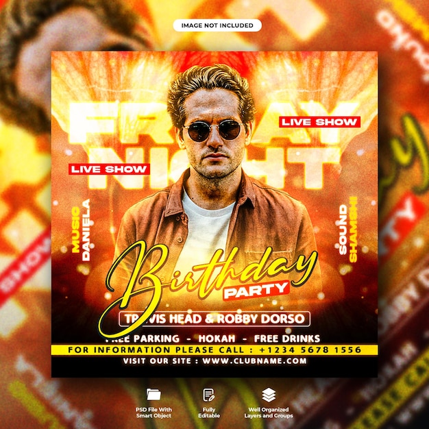 Verjaardagsfeestje flyer en social media webbannersjabloon