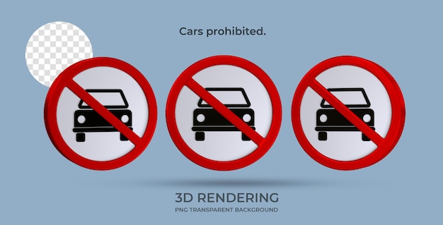PSD verkeersbord auto's verboden 3d-rendering transparante achtergrond