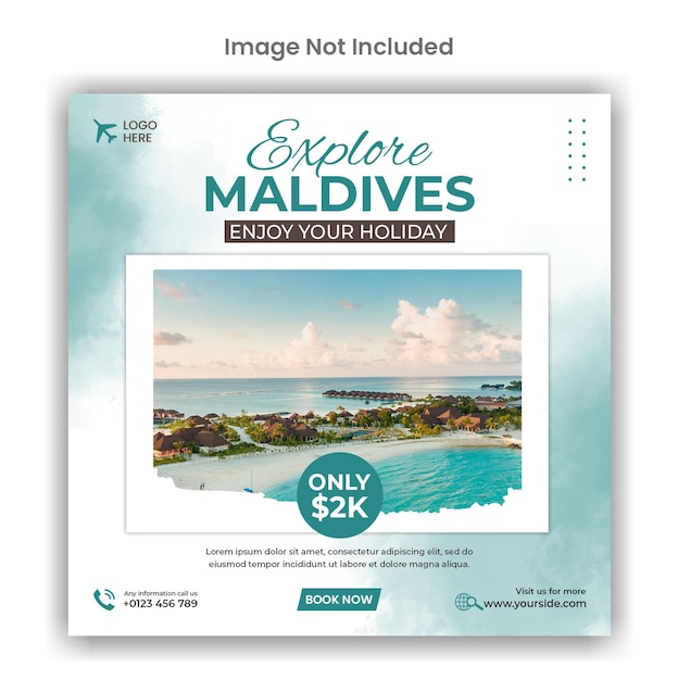 Verken malediven reisbureau sociale media of instagram post sjabloonontwerp