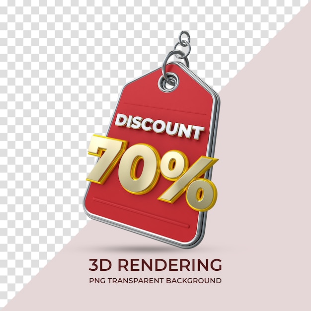 Verkoop tag korting 70 procent 3d-rendering geïsoleerde transparante achtergrond