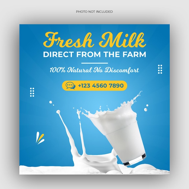 Verkoop van verse melkproducten sociale media banner of instagram post ontwerpsjabloon