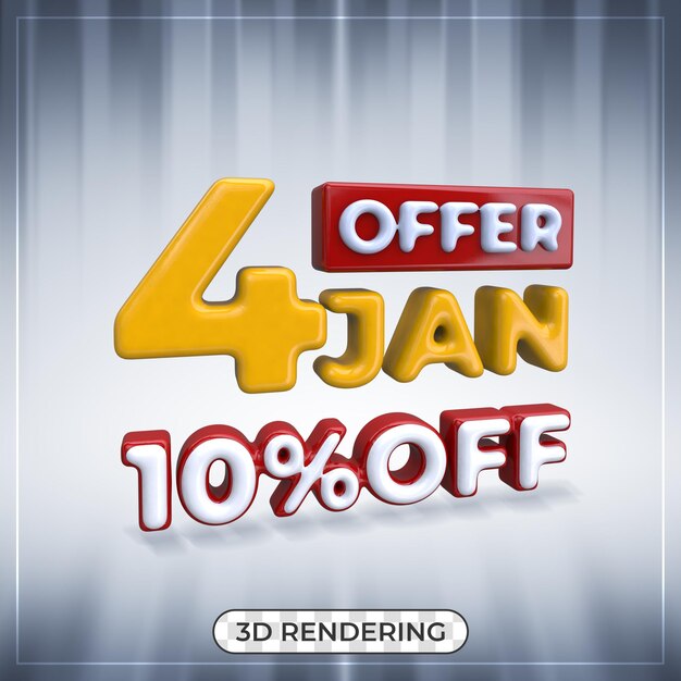 Verkoopkorting teksttitel voor 4 januari 3d-rendering