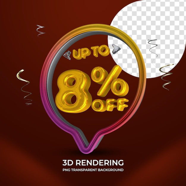 Verkooppromotie 8 procent korting op 3D-rendering geïsoleerde transparante achtergrond