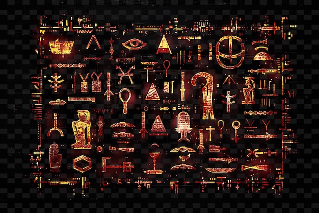 PSD verlicht neon hiërogliefen glitched hieroglyfen textuur mat y2k textuur vorm achtergrond decoratie kunst