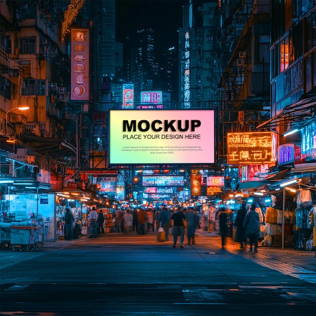 Verlichte City Night Billboard Mockup voor Design Showcase
