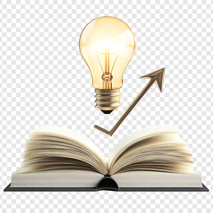 PSD verlichte kennis een gloeiende gloeilamp stijgt op uit een open boek