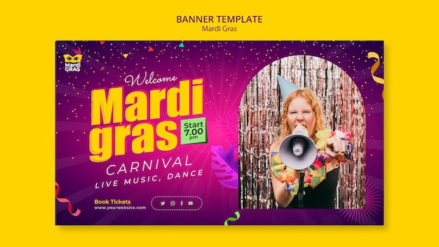 PSD verloop mardi gras banner ontwerpsjabloon