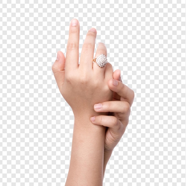 Verlovingsring in de hand geïsoleerd op transparante achtergrond