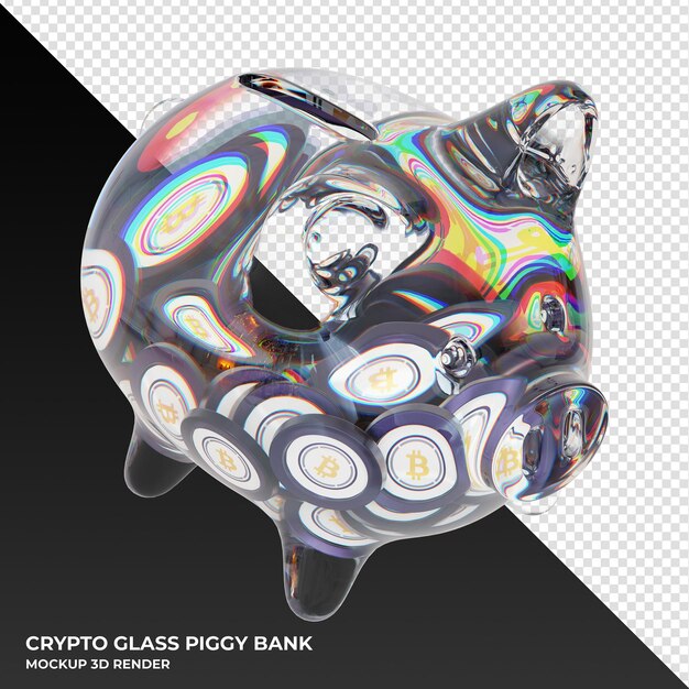 Verpakt bitcoin wbtc glass spaarvarken met cryptomunten 3d illustratie