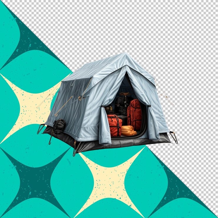 PSD verpakte kampeer tent klaar voor het avontuur