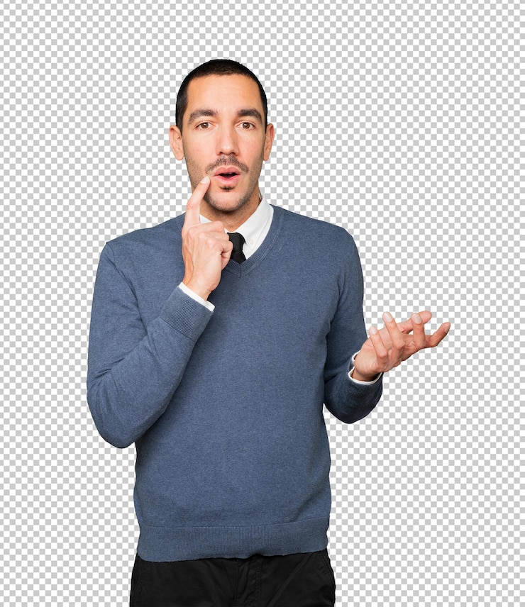PSD verraste jonge man die een gebaar van twijfel maakt