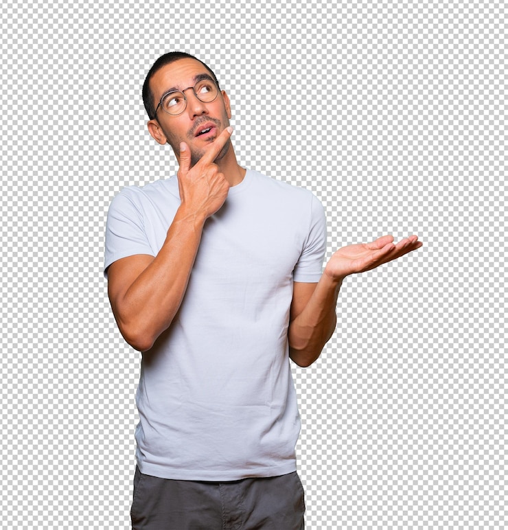PSD verraste jonge man die een gebaar van twijfel maakt