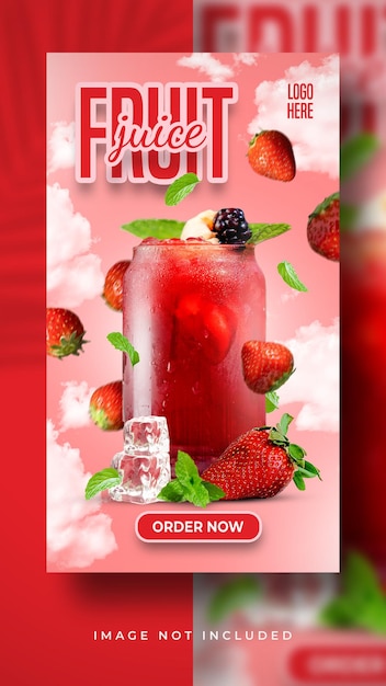 Vers drankje aardbeiensap speciaal menu social media post verhalen bannermalplaatje