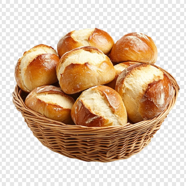 Vers gebakken broodrollen in een wicker mand