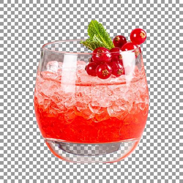 PSD vers glas cranberrycocktail met ijs op transparante achtergrond