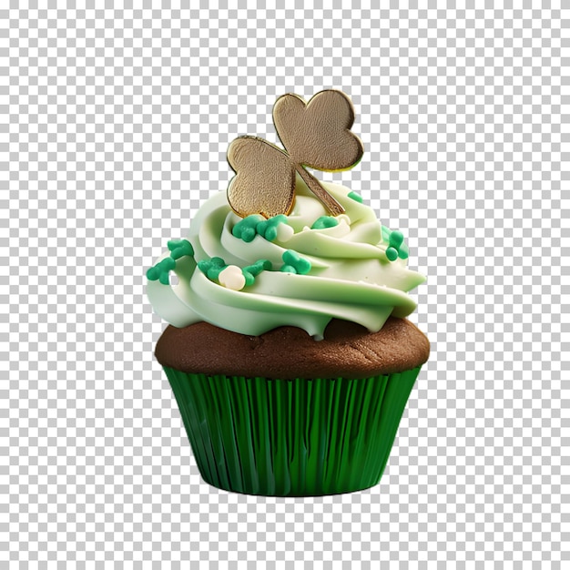 vers groene cupcake met een klaverplant geïsoleerd op een doorzichtige achtergrond