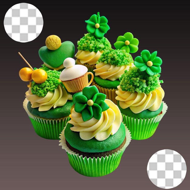 PSD vers groene cupcake met shamrockplant op doorzichtige achtergrond