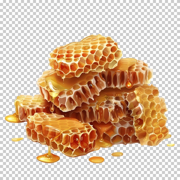 PSD vers honingraat met honingdruppel geïsoleerd op doorzichtige achtergrond
