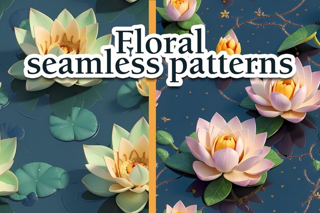 PSD versatile set of lotus seamless floral patterns for your creative projects