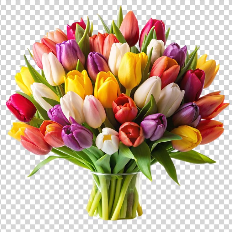 PSD verscheiden tulpenboeket geïsoleerd op witte achtergrond