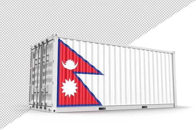 Verschepende vrachtcontainer getextureerd met de vlag van nepal geïsoleerde 3d-rendering