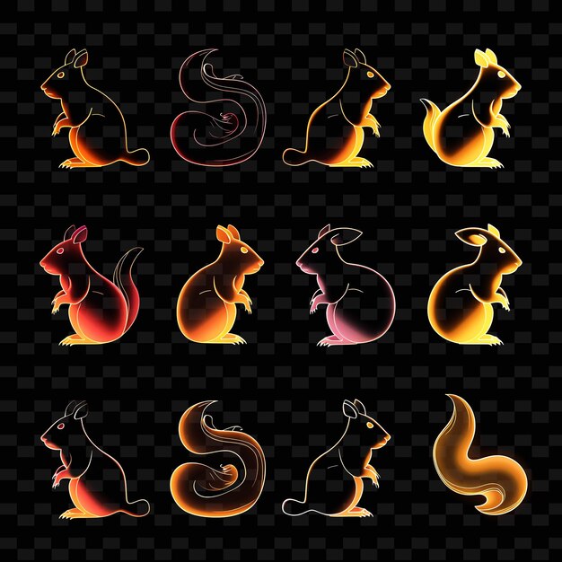 Verschillende eekhoorn iconen met gloeiende aura en 16 bit pixe set png iconic y2k shape art decorativel