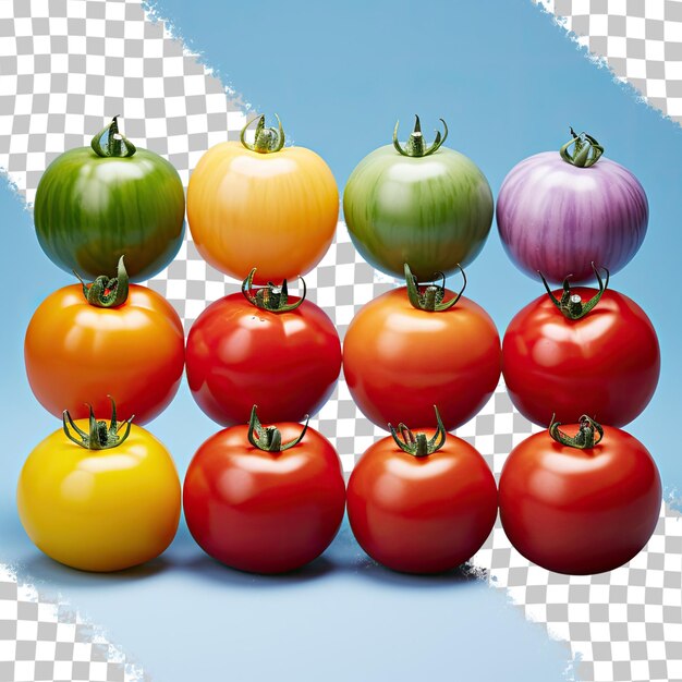 PSD verschillende gekleurde tomaten op een transparante achtergrond