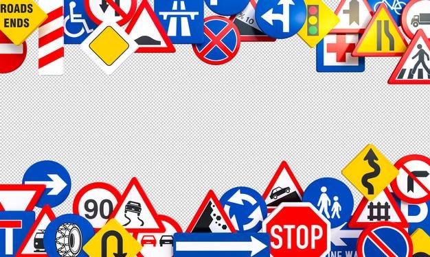 PSD verschillende verkeers- en verkeersborden met een doorzichtige achtergrond