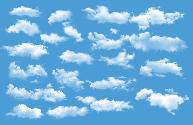 Verschillende witte wolken collectie op transparante achtergrond