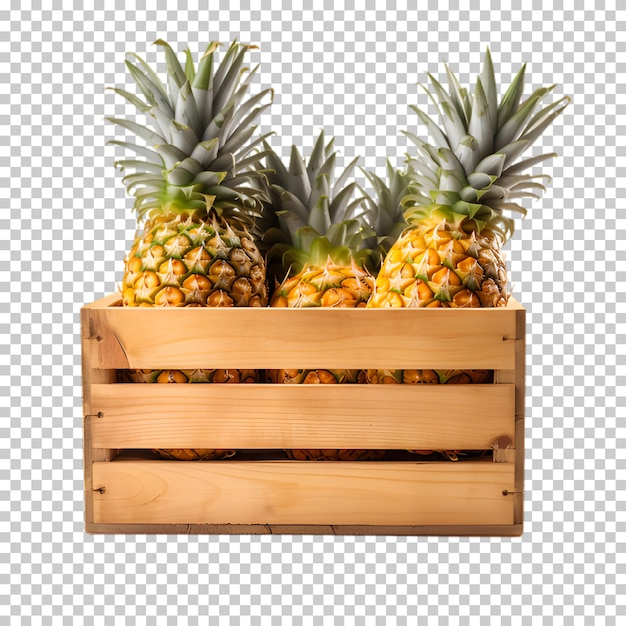 verse ananas in een houten doos geïsoleerd op een doorzichtige achtergrond