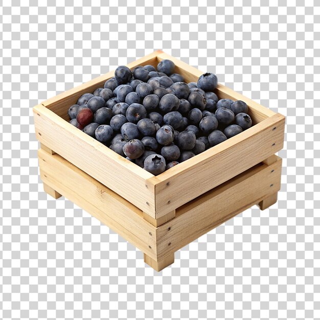 PSD verse bluederry op de houten kist op een doorzichtige achtergrond