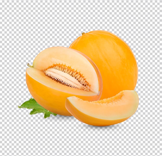 Verse cantaloupe met geïsoleerde bladeren premium psd