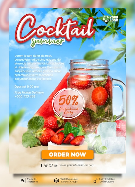 Verse cocktails zomer nieuw drankje menu restaurant voor promotie poster sjabloon voor spandoek