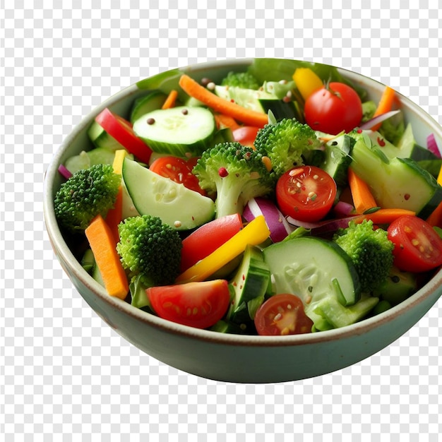 Verse gemengde groenten salade in een kom uitzicht geïsoleerd op transparante achtergrond