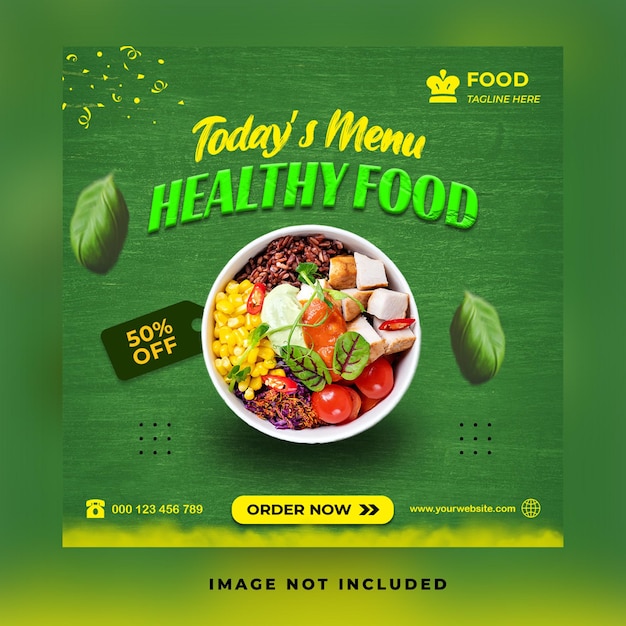 Verse gezonde voeding menu verkoop promotie vierkante flyer sociale media webbanner post ontwerpsjabloon