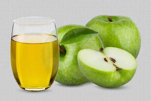 PSD verse groene appel en appelsap geïsoleerd op een transparante achtergrond