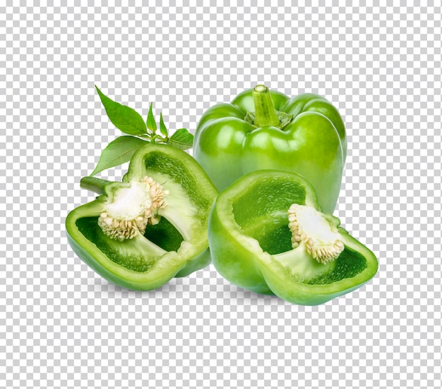 Verse groene paprika met bladeren geïsoleerd Premium PSD