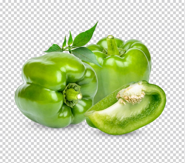 Verse groene paprika met bladeren geïsoleerd premium psd