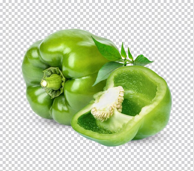 PSD verse groene paprika met geïsoleerde bladeren premium psd