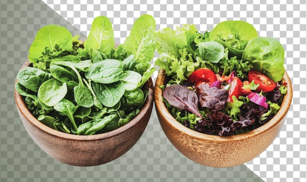 Verse groene salades uit PNG in houten schalen klaar om te genieten