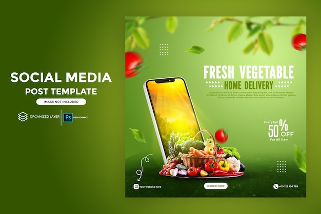 Verse groente fruit boodschappen bezorging sociale media instagram sociale media postsjabloon psd