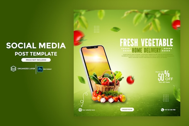 Verse groente fruit boodschappen bezorging sociale media instagram sociale media postsjabloon psd