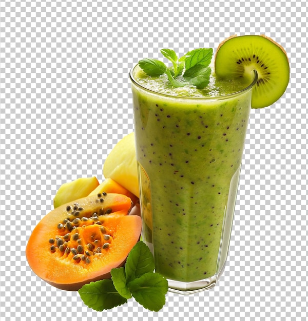 PSD verse heerlijke smoothie en stro op transparante achtergrond