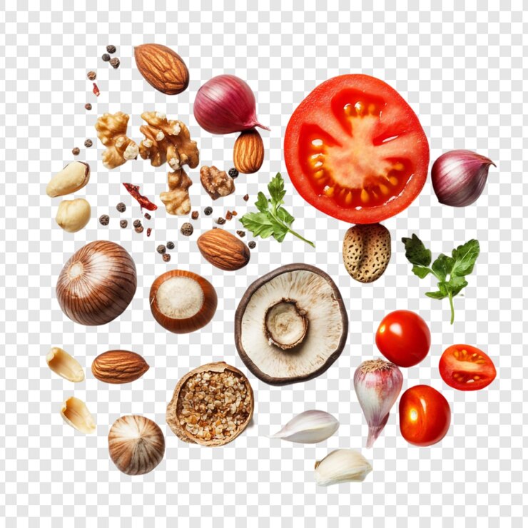 PSD verse ingrediënten voor het koken gezonde noten zaden groenten kruiden specerijen en paddenstoelen