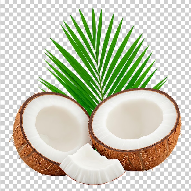 Verse kokosnoten met geïsoleerd groen palmblad